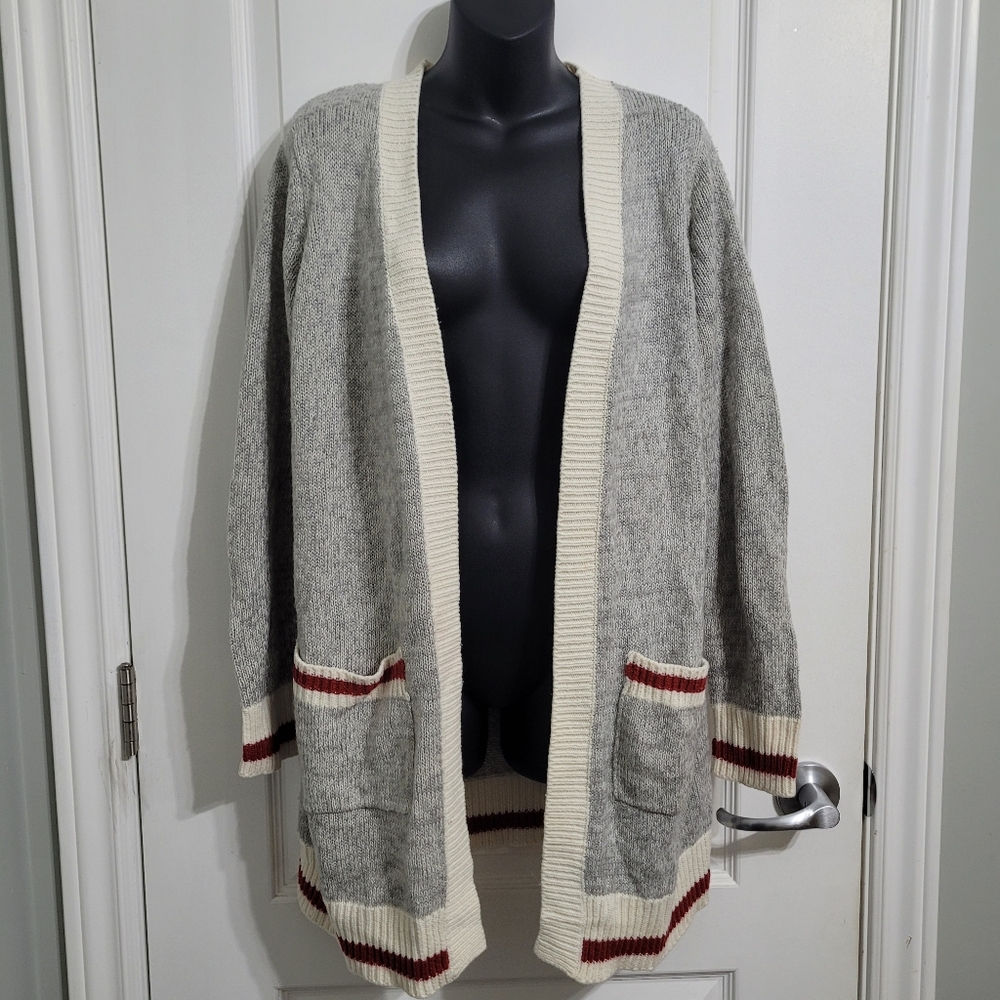 Cozy Gray and Cream Open-Front Sweater